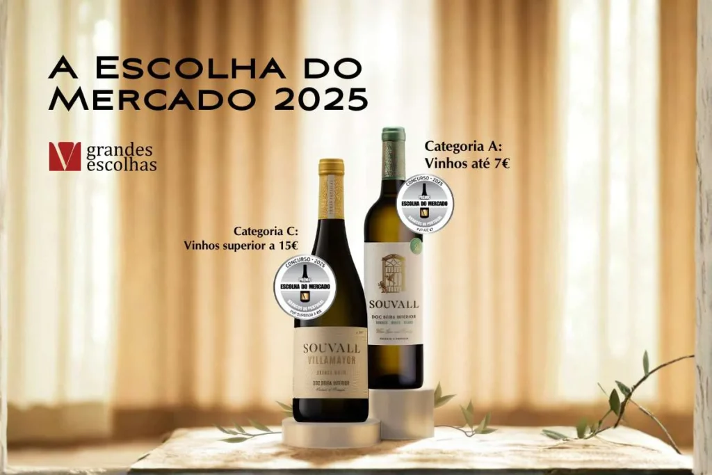 Vinhos Souvall Colheita Branco e Villamayor premiados no concurso A Escolha do Mercado 2025 da Revista Grandes Escolhas.