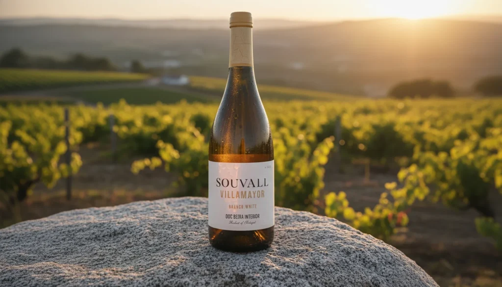 Garrafa de vinho Villamayor da Souvall, um vinho biológico de altitude da Beira Interior.
