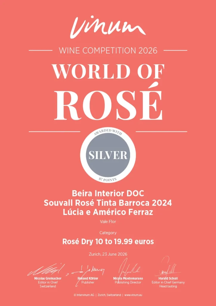 Certificado oficial da Medalha de Prata atribuída ao Souvall Rosé no concurso VINUM World of Rosé Best of Portugal 2026